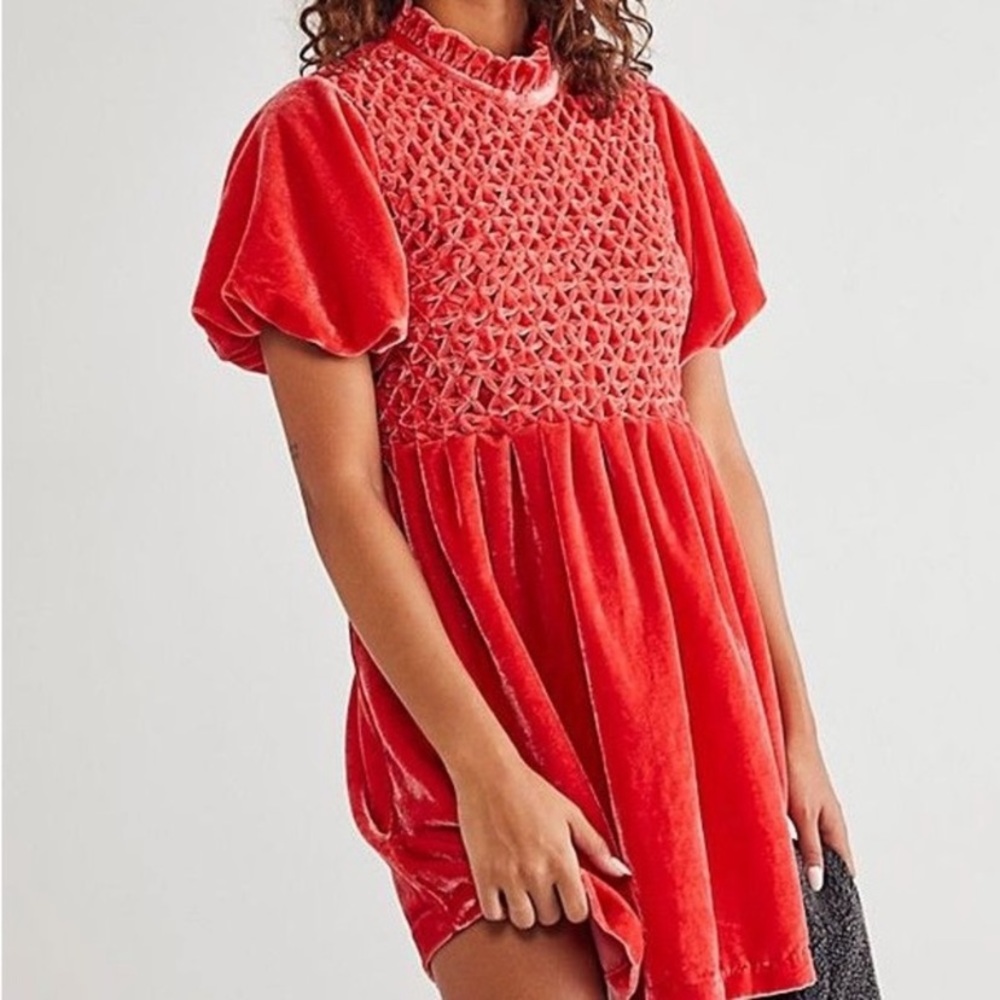 NWT FREE PEOPLE GUM DROP VELVET RUCHED MINI DRESS